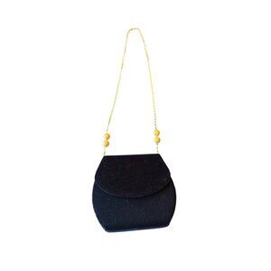 Vintage Carolyne Barton Black Velvet Evening Bag Gold Chain Strap Magnetic Snap